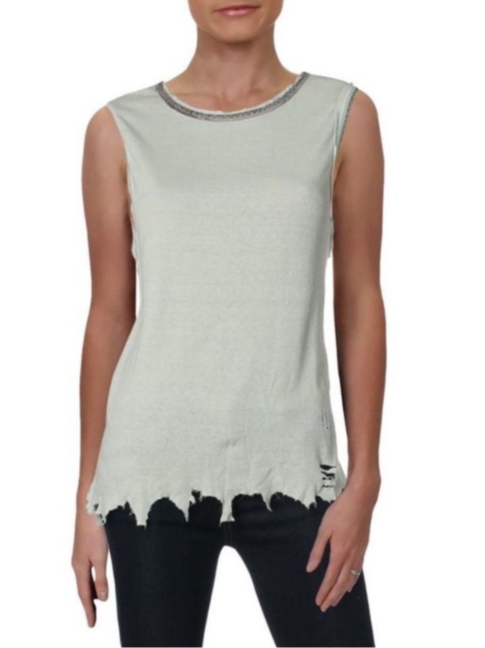 Free People Womens Ringer Green Vintage Boho Muscle Tank Top